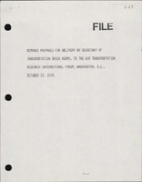 Remarks Prepared for Delivery by Secretary of Transportation Brock Adams to the Air Transportation Research International Forum
