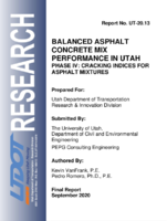 Balanced Asphalt Concrete MIX Performance in Utah Phase IV Cracking Indices for Asphalt Mixtures