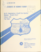 Constituents of Highway Runoff Volume IV Characteristics of Highway Runoff from Operating Highways Research Report