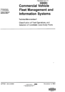 Commercial vehicle fleet management and information systems Technical memorandum 1  classification of fleet operations and selection of candidate case study fleets