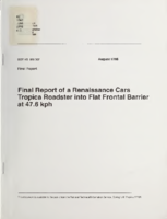 Final report of a Renaissance Cars Tropica roadster into a flat frontal barrier at 476 kph