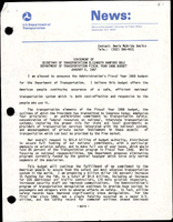 Statement of Secretary of Transportation Elizabeth Hanford Dole Department of Transportation Fiscal Year 1988 Budget