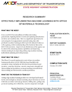 Effectively Implementing Machine Learning with Office of Materials Technology Research Summary