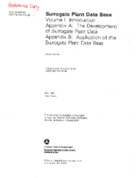 Surrogate Plant Data Base Volume 1 Introduction Appendix A The Development of Surrogate Plant Data Appendix B Application of the Surrogate