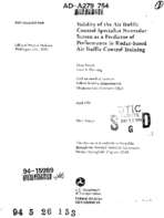 Validity of the Air Traffic Control Specialist Nonradar Screen as a Predictor of Performance in Radar Based ATC Training