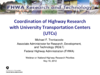 Coordination of Highway Research with University Transportation Centers UTCS Livability and Sustainability