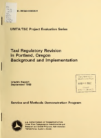 Taxi Regulatory Revision in Portland Oregon Background and Implementation