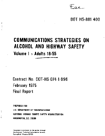 Communications Strategies on Alcohol and Highway Safety Volume 1 Adults 1855