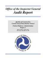 Quality of Construction Central Artery  Third Harbor Tunnel Federal Highway Administration Region 1