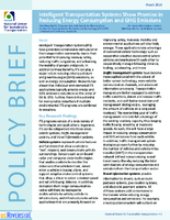 Intelligent Transportation Systems for Improving Traffic Energy Efficiency and Reducing GHG from Roadways Policy Brief