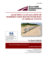 MASH Test 311 Evaluation of Modified TxDOT Round Wood Post Guardrail System