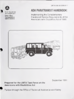 ADA Paratransit Handbook Implementing the Complementary Paratransit Service Requirements of the Americans With Disabilities Act of 1990