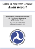 Management Advisory Memorandum of FAA Service Agreement JFK Control Tower