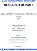 Idaho Qualified Products List System Needs Study