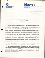 Remarks Prepared for Delivery by Secretary of Transportation Elizabeth Hanford Dole at the University of New Hampshire Commencement