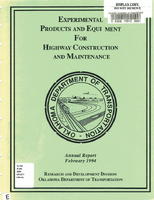 Experimental Products and Equipment for Highway Construction and Maintenance Annual Report 1994