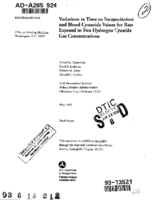 Variations in TimetoIncapacitation and Blood Cyanide Values for Rats Exposed to Two Hydrogen Cyanide Gas Concentration
