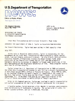 US Department of Transportation News Office of Public Affairs UMTA 1478 Appointment of Taylor as Associate Administrator for Transit Assistance