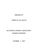 FAA Deputy Administrator Joseph M Del Balzo Speeches October 1991