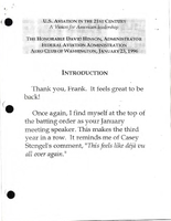 FAA Administrator David R Hinson Speeches January 1996