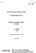 Side Friction for Superelevation on Horizontal Curves Vol I  executive summary