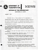News Release Describing John A Volpes Accomplishments During His Tenure as US Secretary of Transportation