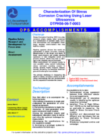 Characterization of Stress Corrosion Cracking Using Laser Ultrasonics Summary