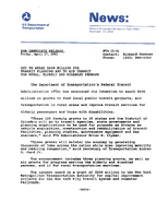 DOT To Award 808 Million for Transit Planning and to Aid Transit for Rural Elderly and Disabled Persons