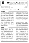 Quality Control Procedures for WeighinMotion Data Technical Summary