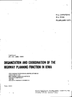 Organization and Coordination of the Highway Planning Function in Iowa