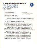 US Department of Transportation News Office of Public Affairs UMTA 2078 12 Million DOT Grant Aids Washington Area Rail Commuters