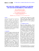 Payload Fuel Energy Efficiency as a Metric for Aviation Environmental Performance