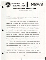 Statement of Secretary of Transportation John A Volpe in Response to Presidential Decoration