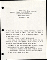 Talking Points for Secretary of Transportation Elizabeth Hanford Dole VIP ReceptionDole Foundation Boston Massachusetts
