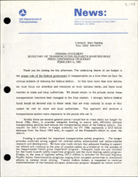 Opening Statement Secretary of Transportation Elizabeth Hanford Dole Press Conference on Budget