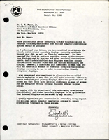 Letter from Secretary of Transportation Elizabeth Hanford Dole to CE Meyer Jr President and Chief Executive Officer of Trans World Airlines