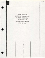 Talking Points for Secretary of Transportation Elizabeth Hanford Dole to the Pilot Club