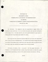 Statement of Elizabeth H Dole Nominee for US Secretary of Transportation to the US Senate Committee on Commerce Science and Transportation