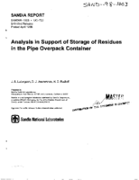 Analysis in Support of Storage of Residues in the Pipe Overpack Container