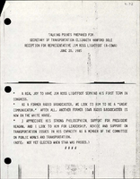 Talking Points Prepared for Secretary of Transportation Elizabeth Hanford Dole Reception for Representative Jim Ross Lightfoot