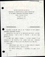 Talking Points for Delivery by Secretary of Transportation Elizabeth Hanford Dole at the Womens Management Development Program  Update Training Session