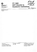 US Department of Transportation Awards to Academic Institutions in Fiscal Year 1985