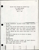 Talking Points Prepared for Secretary of Transportation Elizabeth Dole at the Phil Gramm Luncheon