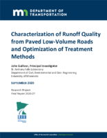 Characterization of Runoff Quality From Paved LowVolume Roads and Optimization of Treatment Methods