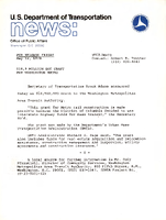 US Department of Transportation News Office of Public Affairs UMTA 2678 DOT Awards 189 Million DOT Grant for Washington Metro