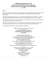 A Summary of the FHWA Contract  Administration Techniques for Quality Enhancement Study Tour CATQEST