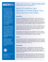 Impact of LocalShort Haul Operations on Driver Fatigue Focus Group Summary and Analysis TechBrief