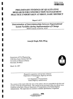 Determination of Interrelationships between Organizational System Variables during Implementation of Change Preliminary Findings of Qualitative Research Report 1 of 17