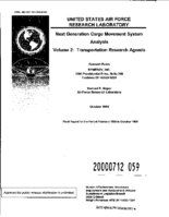 Next Generation Cargo Movement System Analysis Volume 2 Transportation Research Agenda