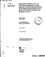 Inhalation Toxicology IX TimestoIncapacitation for Rats Exposed to Carbon Monoxide Alone to Hydrogen Cyanide Alone and to Mixtures of Carbon Monoxide and Hydrogen Cyanide